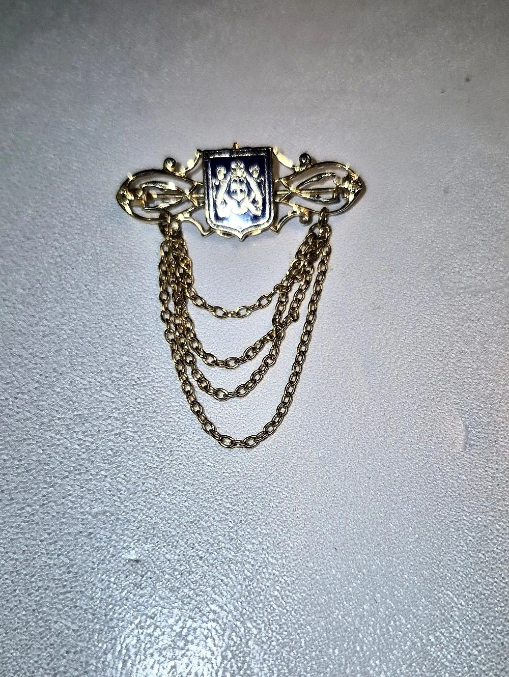 Gold & Blue Chain Brooch Like New